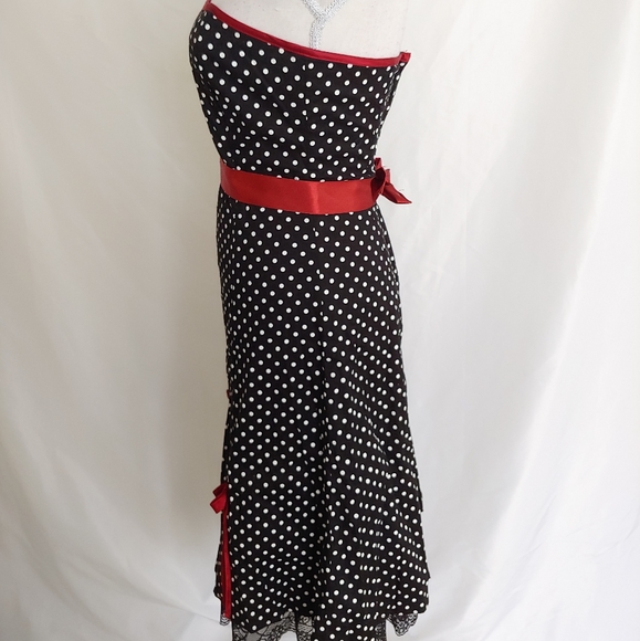BCX Strapless Black White & Red Polka Dot Dress - Picture 4 of 8
